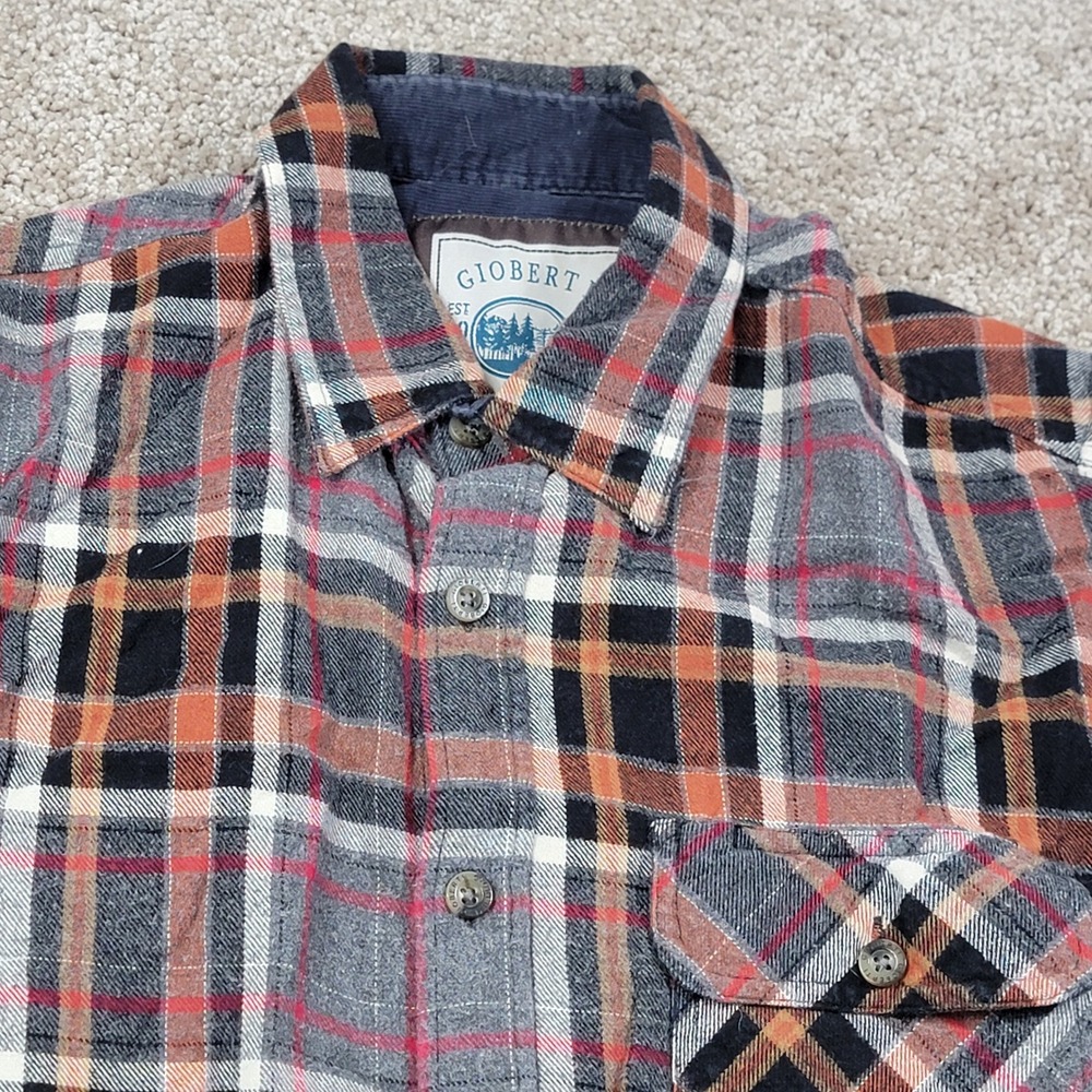 Gioberti Mens Flannel Shirt Medium Orange Grey Plaid Long Sleeve Button Down M